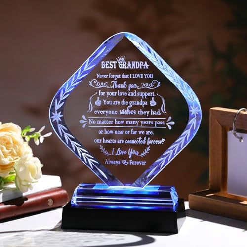 Personalized Glass Statue Plaque with LED Light for Grandfather