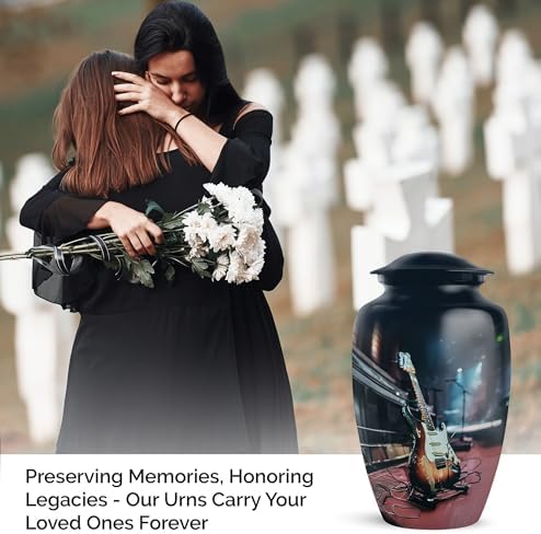 Music Cremation Urn Guitar Memorial for Human Ashes Black 10 Inch