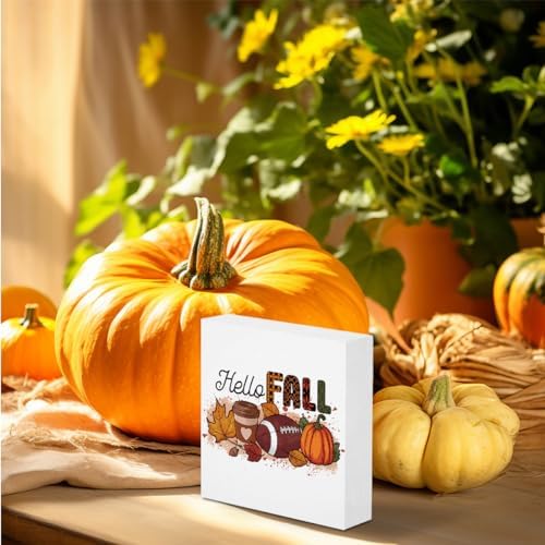 Fall Decor Wooden Box Sign with Pumpkin and Football