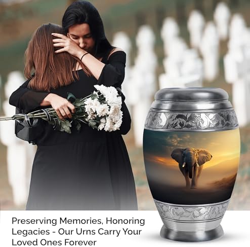 Elephant Large Cremation Urn for Human Ashes - 10 Inch