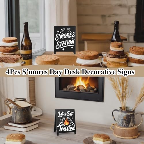 4Pcs Smores Day Camping Decor Signs Set