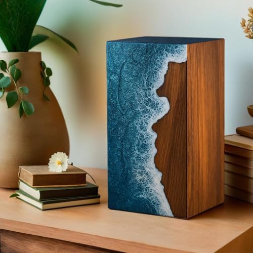 Handcrafted Wooden Urn for Human Ashes Ocean Wave Design