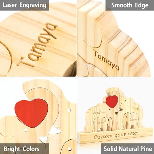 Custom Elephant Wooden Puzzle with Family Names
