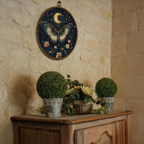 KLYTINK Celestial Butterfly Round Wall Art Canvas Print