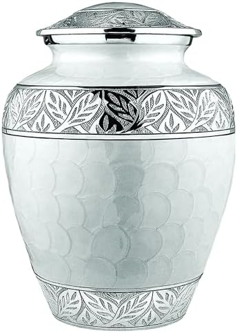 Elegant Cremation Urn Handcrafted Aluminum with Floral Silver Engraving