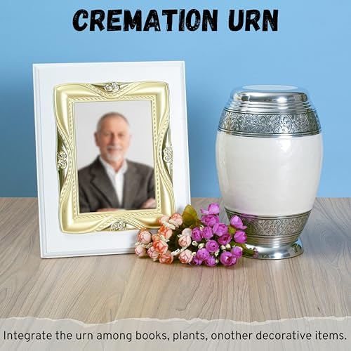 Handcrafted Metal Cremation Urn - Elegant White Silver 105 Inch