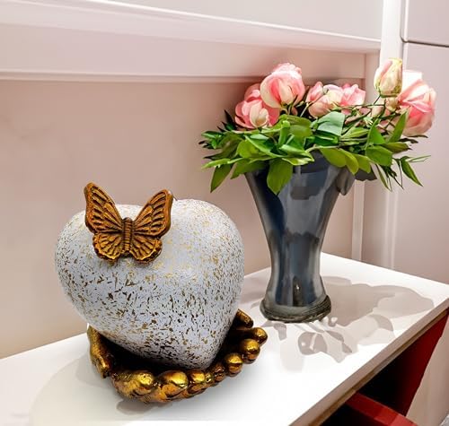 Butterfly Heart Urn with Gold Stand for Ashes