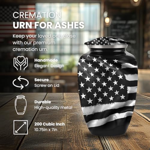 American Flag Black and White Urns for Ashes