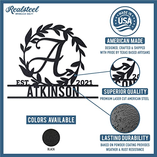 RealSteel Personalized Metal Wall Art - Custom Monogram with Decorative Wreath