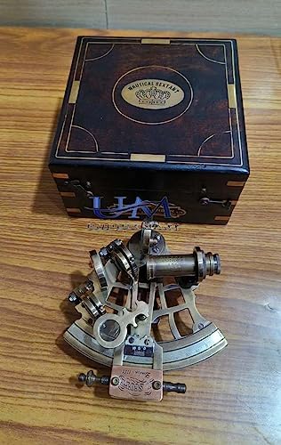 Brass Sextant Nautical Astrolabe with Wooden Box