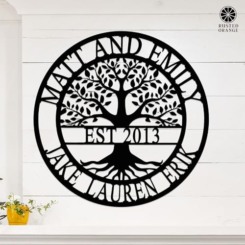 Personalized Family Tree Metal Name Sign - 12 Inch Wall Decor