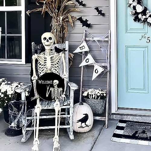 Halloween Skull Welcome Door Wreath Sign