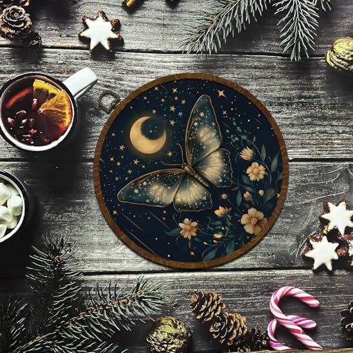 KLYTINK Celestial Butterfly Round Wall Art Canvas Print