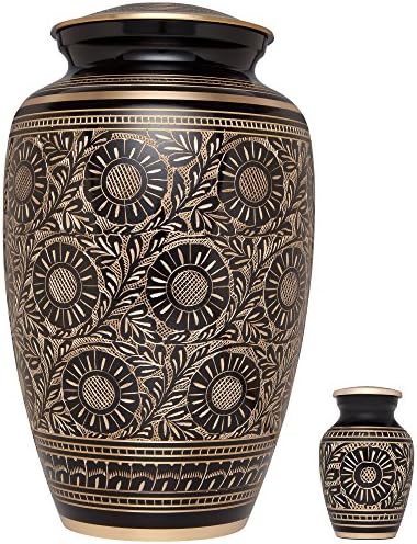 Black Gold Funeral Urn Cremation Urn for Human Ashes - Handmade in Brass