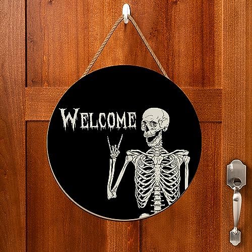 Halloween Skull Welcome Door Wreath Sign